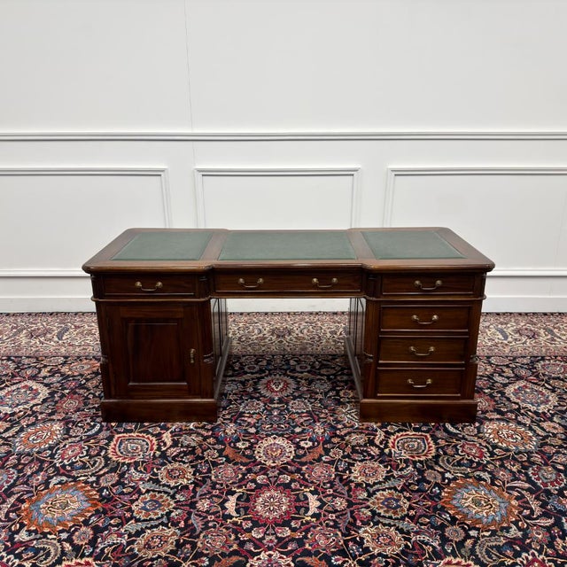 Classic English Desk Green Leather Inlay For Sale - Image 4 of 18