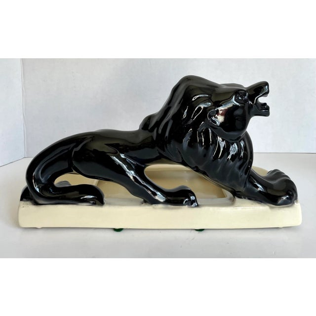 Black Vintage Glazed Ceramic Lion Tabletop Trinket Cachepot For Sale - Image 8 of 12