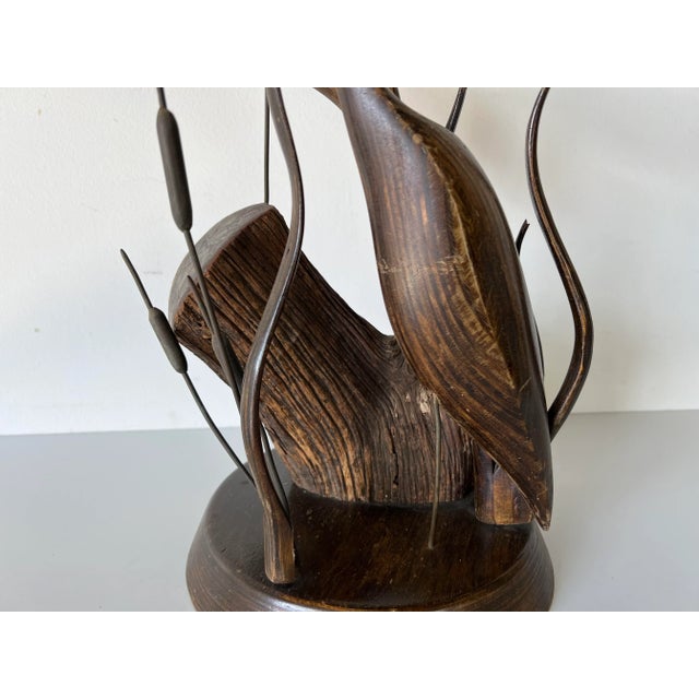 Wood Vintage Carved Wood Heron Bird Sculpture For Sale - Image 7 of 13