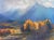 This pastel artwork depicts a serene landscape bathed in soft, atmospheric light, where golden autumn trees contrast...