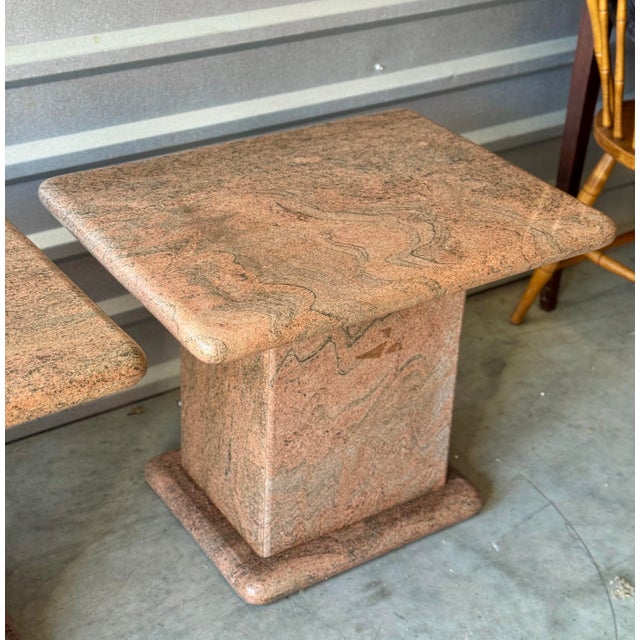 1970s Pair of 1980s Postmodern Rose Granite Side Tables For Sale - Image 5 of 10