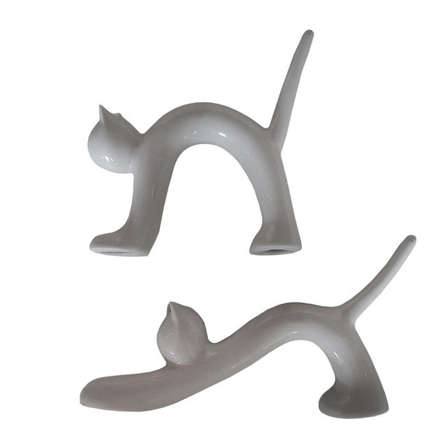 Mid-Century Modern Mid-Century Minimalist Stretching Cats Figurines from Naaman, Set of 2 For Sale - Image 3 of 5