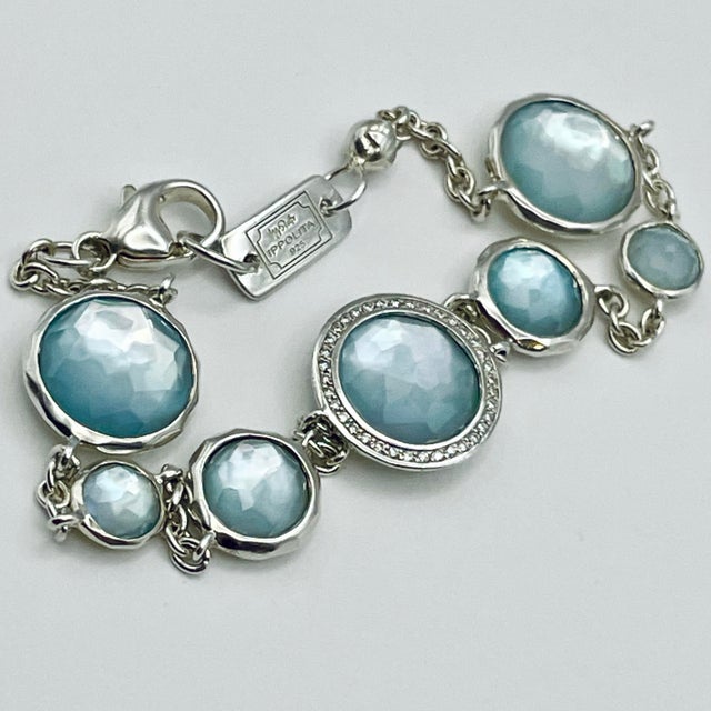 Ippolita Sterling Silver Rock Candy Lollipop 7-Stone Diamond Halo Bracelet – Limpido Doublet For Sale - Image 9 of 10