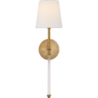 Suzanne Kasler for Visual Comfort Signature Collette 23" Tail Sconce in Gilded Iron with Linen Shade For Sale