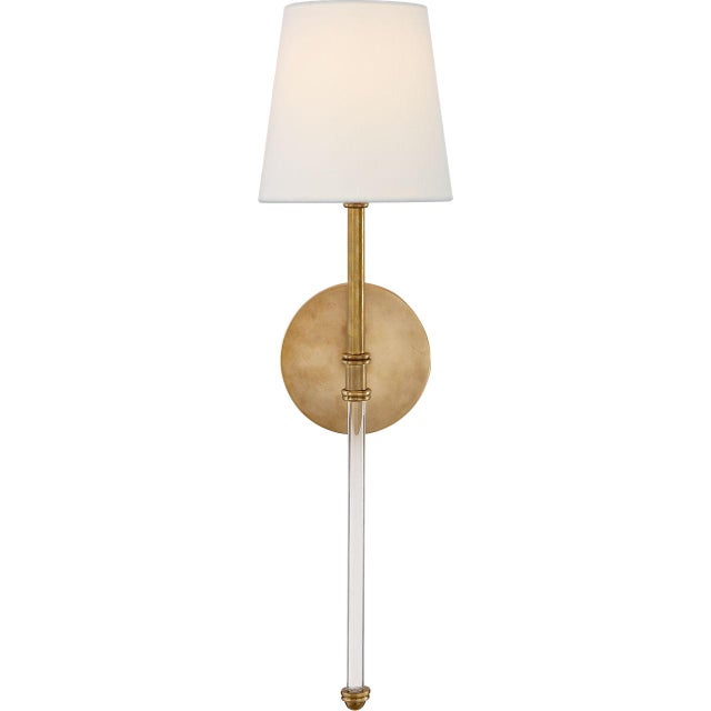 Suzanne Kasler for Visual Comfort Signature Collette 23" Tail Sconce in Gilded Iron with Linen Shade For Sale