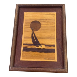 1970s Hudson River Inlay Marquetry Art 15.25" X 12" Sailboat - Signed Jeff Nelson For Sale