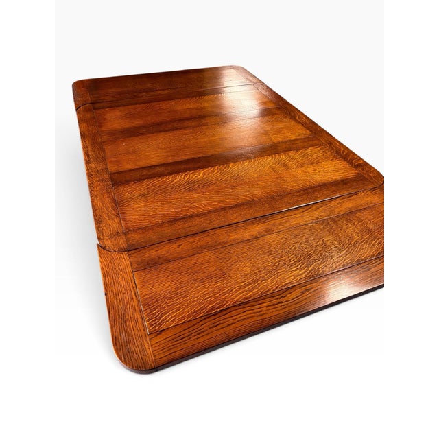 1930s Solid Quarter Sawn “Tiger Oak” Draw Leaf Table For Sale - Image 9 of 11