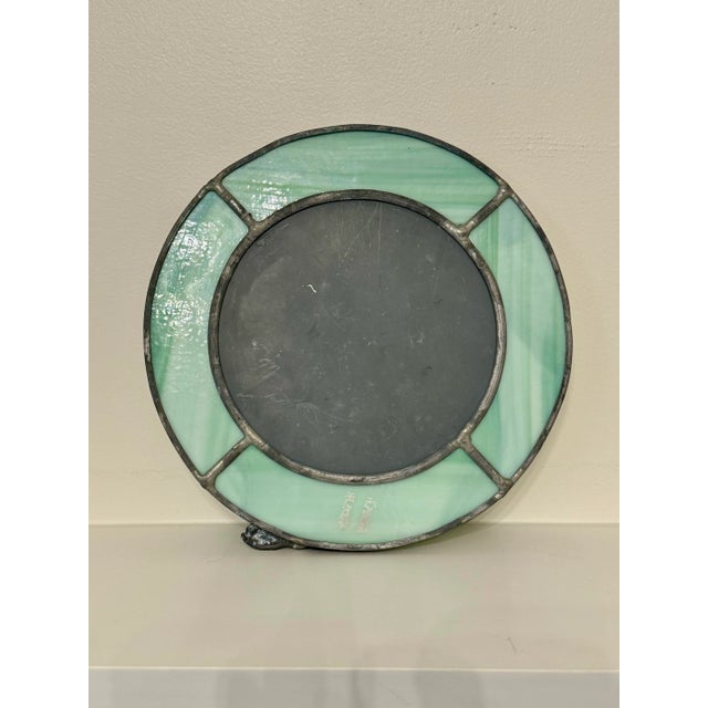 Nautical Coastal Stained Glass & Pewter Finish Ship Wall Accent Mirror For Sale - Image 10 of 11