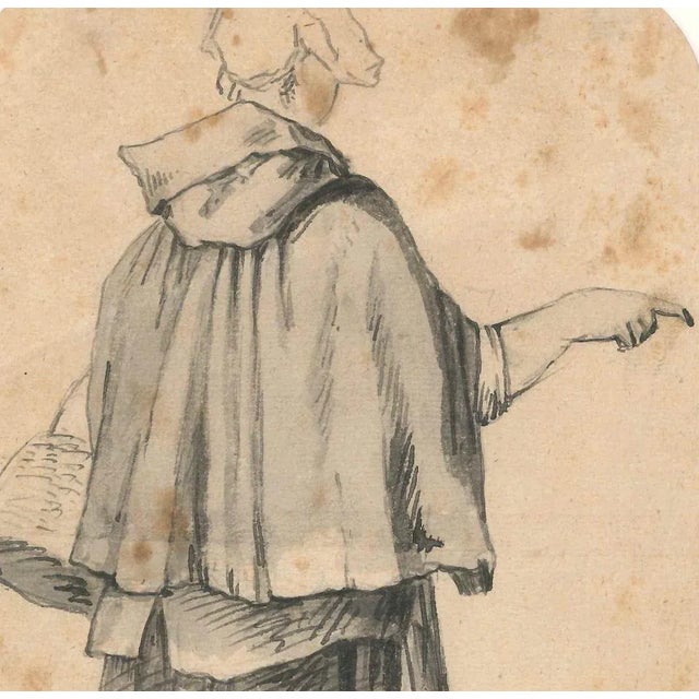 Figure of Breton Woman is a beautiful ink and watercolor original drawing on wire rod and watermarked paper realized at...