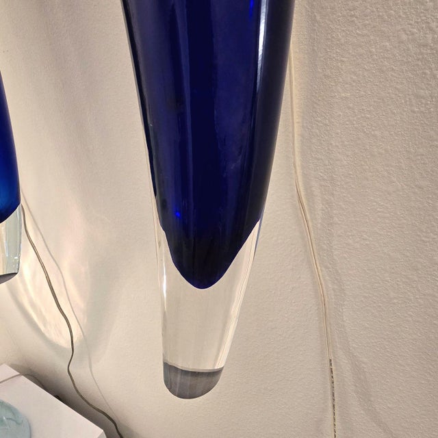 1970s Mid Century Modern Blue Murano Glass Italian Sconces - A Pair For Sale - Image 12 of 12