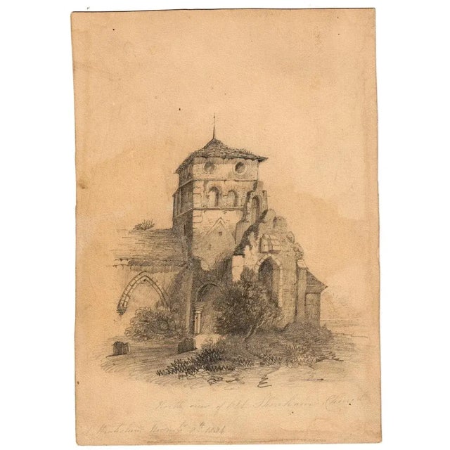 Original 1834 Antique Graphite Drawing - St Nicolas Church, Shoreham-by-Sea, England For Sale - Image 4 of 4