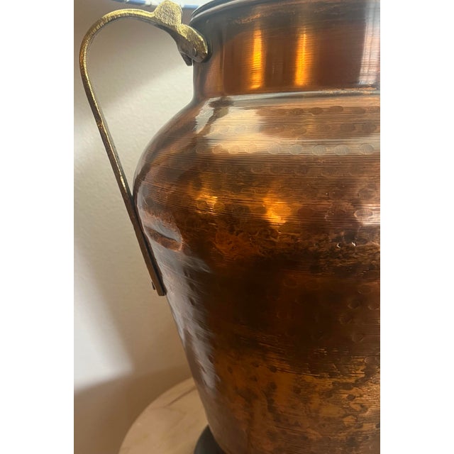 Frederick Cooper Vintage Moorish Frederic Cooper Hammered Copper & Brass Urn Table Lamp With Ikat-Style Shade For Sale - Image 4 of 5