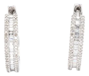 14k(585) White Gold Natural Diamond Hoop Earring - Set of 2