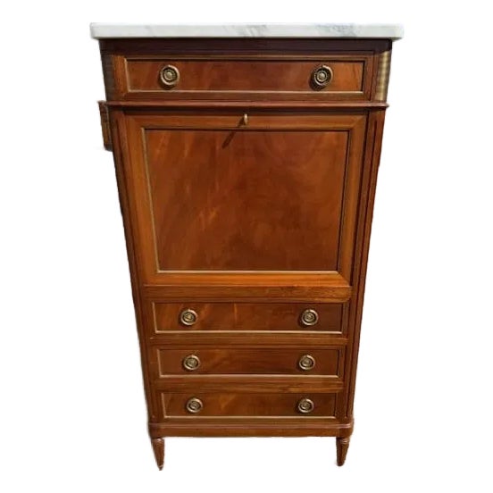 19th Century French Louis XVI Secretary Desk Carrara Marble Top For Sale