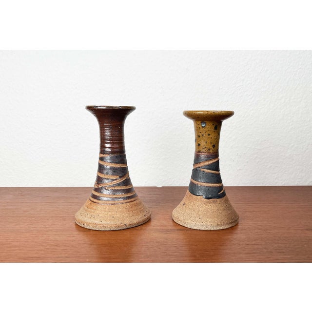 Beige Mid-Century Modern Danish Studio Pottery Candleholders by Tue Poulsen for Tue Keramik, 1960s, Set of 2 For Sale - Image 8 of 18