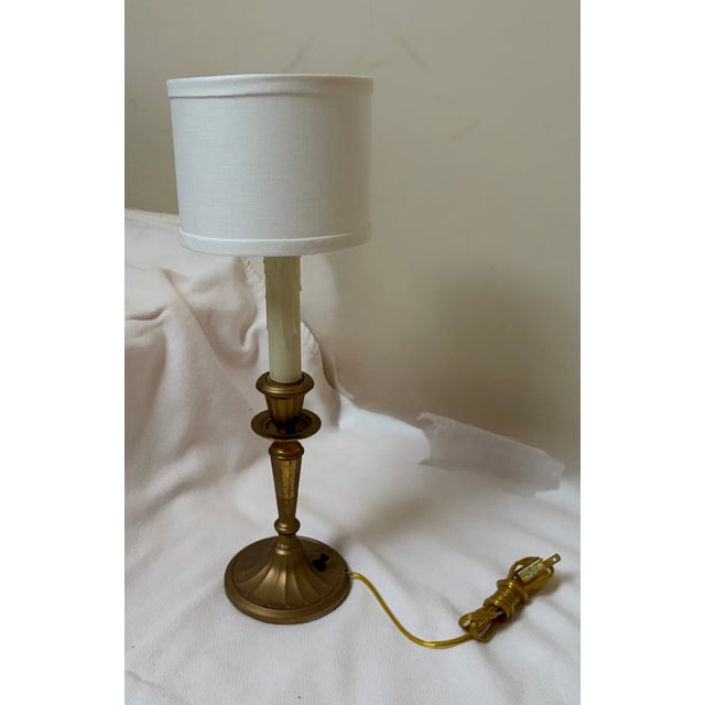 Bronze 1940s Gilt Metal Candlestick Lamps, a Pair For Sale - Image 8 of 8