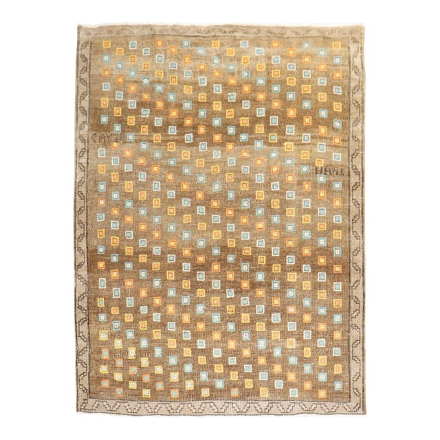 Vintage Zabihi Collection Geometric Funky Turkish Rug - 5'2" x 6'7" For Sale