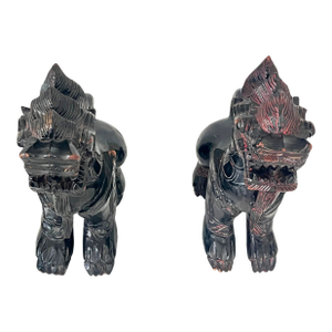 Pair of Antique Chinese Wood Carved Foo Dogs Protectors 19th Century