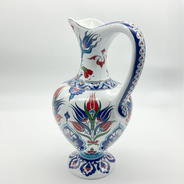 Handmade Ceramic “Lion’s Mouth” Pitcher (30cm) – Aslan Agzı Ewer – Classic Red Tulips Vase For Sale - Image 9 of 11