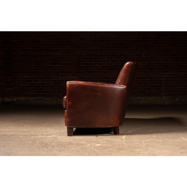 Animal Skin Mid-Century Brown Leather Two-Seat Sofa With Low Profile Frame For Sale - Image 7 of 10