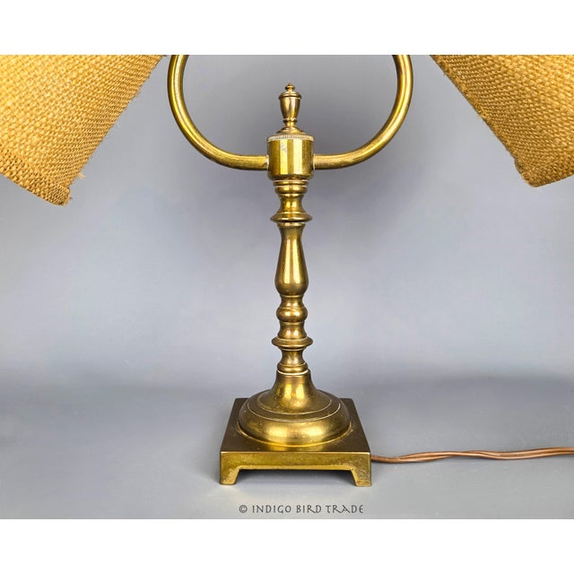 Mid-Century Modern Vintage Solid Brass Gooseneck Accent Lamp With Double Arms and Two Shades For Sale - Image 3 of 8