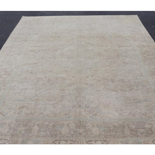 Measures: 9'10 x 13'10 Antique Turkish Oushak Rug in Mist Blue, and Soft Grey Tones 9'10 x 13'10. Keivan Woven Arts / Rug...