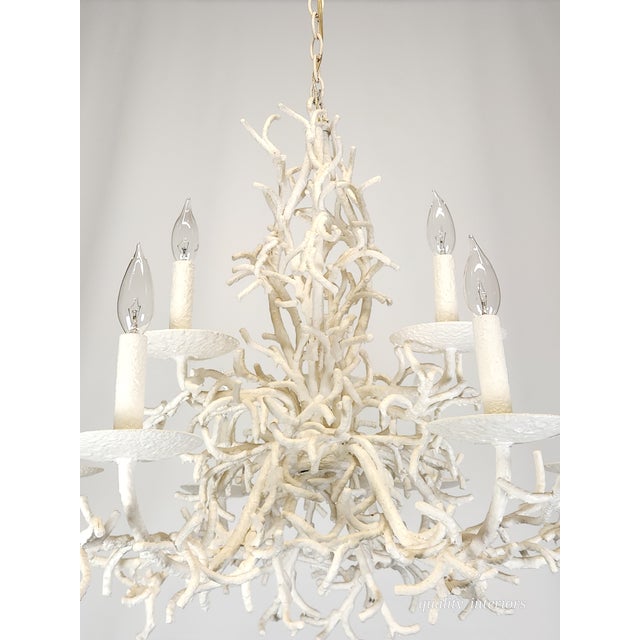Fabulous MCM Palm Beach 1960s 9 Arm 9 Light Coral Iron Tole (Heavy) Chandelier For Sale In South Bend - Image 6 of 12