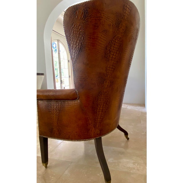 Dessin Fournir Crocodile Embossed Leather Wingback Statement Chair For Sale - Image 10 of 11