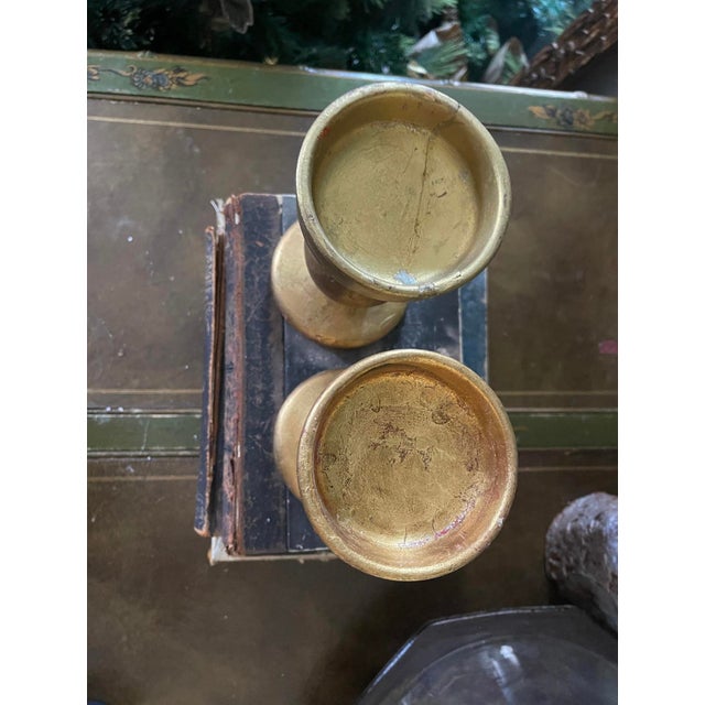 Italian Pair of Vintage Italian Gilt Ceramic Candlestick Holders For Sale - Image 3 of 10