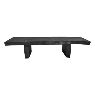 Black Natural Edge Slab Organic Modern Bench/Coffee Table For Sale