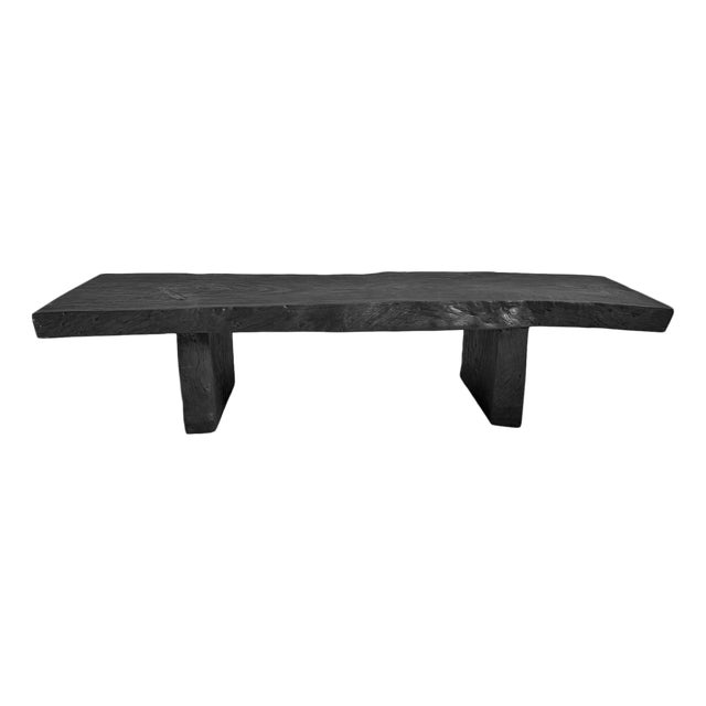 Black Natural Edge Slab Organic Modern Bench/Coffee Table For Sale