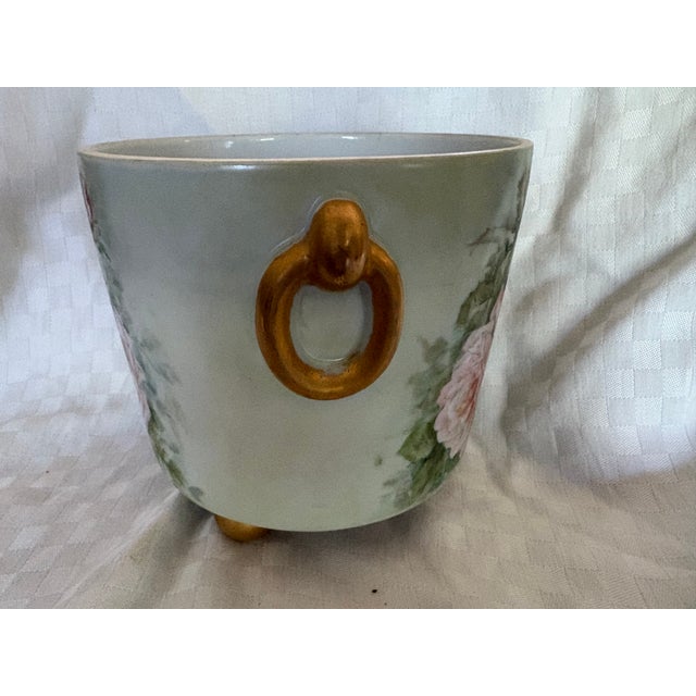 French Antique Hand Painted French Porcelain Cachepot For Sale - Image 3 of 8