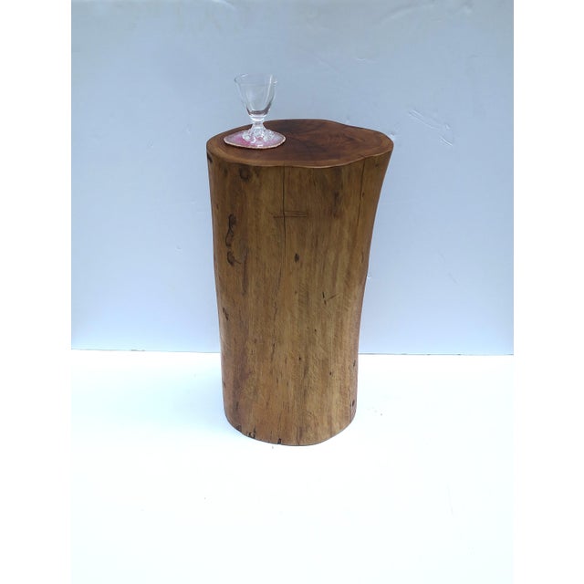 Pedestal Side Drinks Table, Natural Wood Trunk, Organic Modern Style For Sale - Image 13 of 16