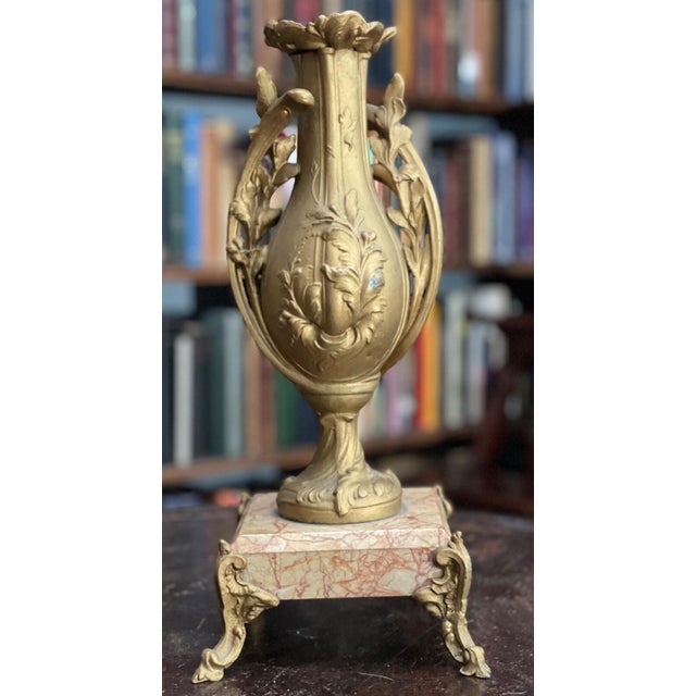 Late 19th Century Antique Pair of Art Nouveau 1890s Marble & Gilt Metal Garniture Vases For Sale - Image 5 of 8