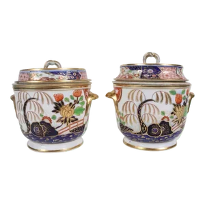 Antique Early 19th Century Coalport Imari Porcelain Rock & Tree Ice Buckets - A Pair