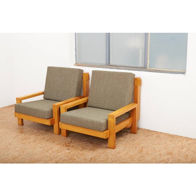 Lounge Chairs with Oak Frame and Green Fabric, Set of 2 For Sale - Image 13 of 15