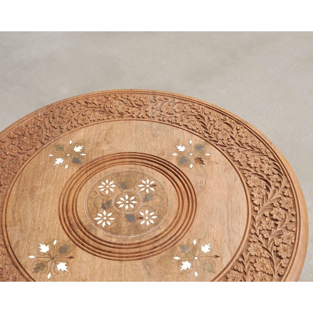 Wood Moorish Style Carved Teak Inlaid Round Tabouret Drink Table For Sale - Image 7 of 18