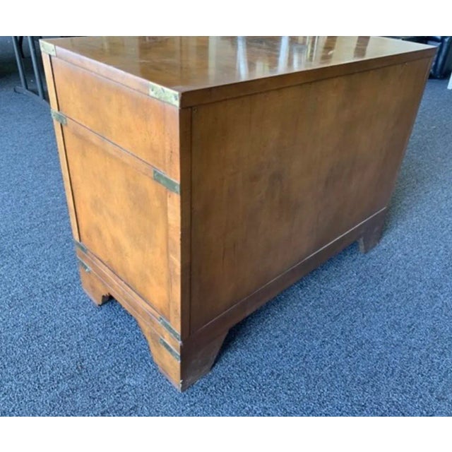 Baker Furniture Company Mid Century Baker Campaign Burled Walnut Nightstand For Sale - Image 4 of 9