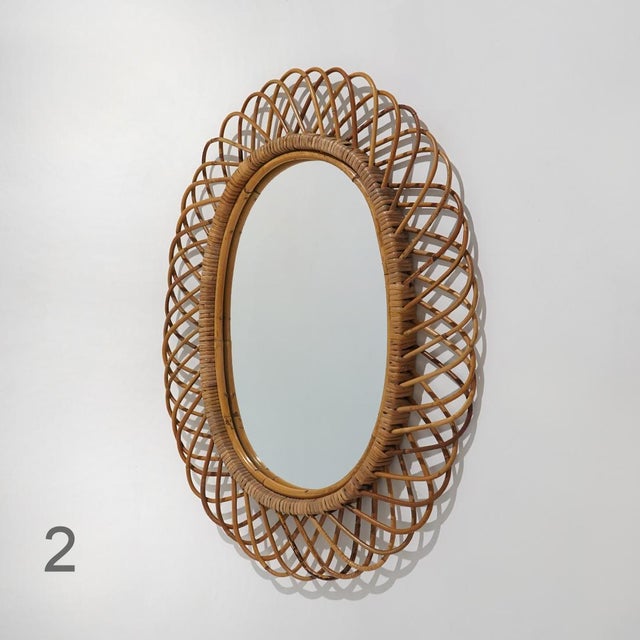 Vintage Wall Mirror with Rattan Frame, 1950s For Sale - Image 12 of 16