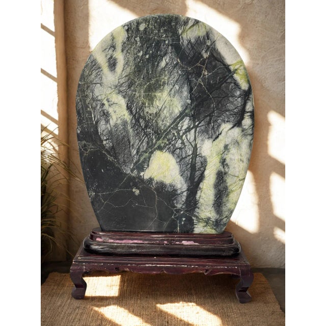 Elegant Chinese Dali Marble Scholar’s Stone Sculpture with Stand, Late Qing / Republic Period Prized large scholar’s rock...