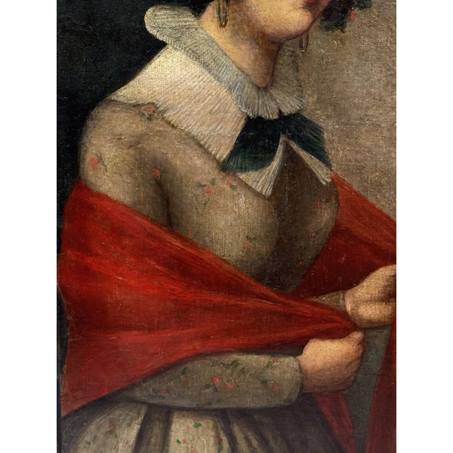 Italian School Artist, Portrait of a Young Woman, 1850, Oil Painting on Canvas For Sale - Image 3 of 11