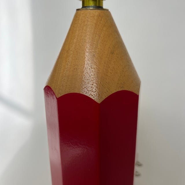 1970s Vintage Red Lightolier Wood Pencil Lamp For Sale - Image 5 of 11