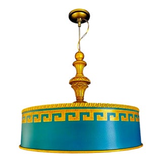 John Rosselli Tole Shade 5 Light Chandelier With Greek Key Detail For Sale
