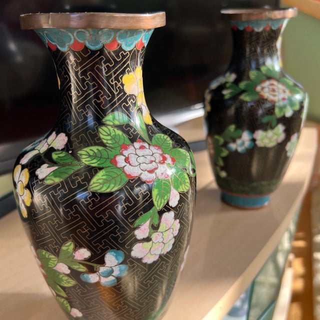 Asian Cloisonne Vases - Pair For Sale - Image 9 of 10