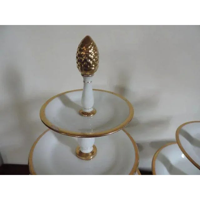 Early 19th Century French Empire Old Paris Porcelain White & Gold Edouard Honore Three Tier Dessert Tazza Hors d’oeuvres Stand - A Pair For Sale In New York - Image 6 of 11
