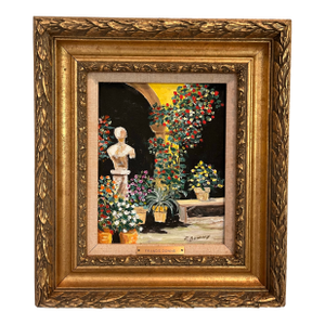 1980s Francis “Duke” Downs Signed Palm Beach Garden Oil on Canvas in Ornate Gilt Frame