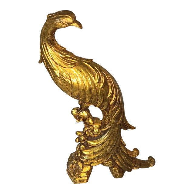 Vintage Gold Peacock Pheasant Statute Figurine Hollywood Regency Mid-Century Modern 13" X 7" For Sale