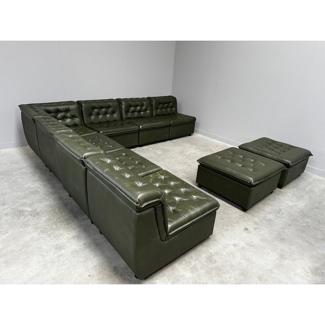 Modular Sectional Sofa in Green Tufted Leather from de Sede, 1970s, Set of 9 For Sale - Image 12 of 15