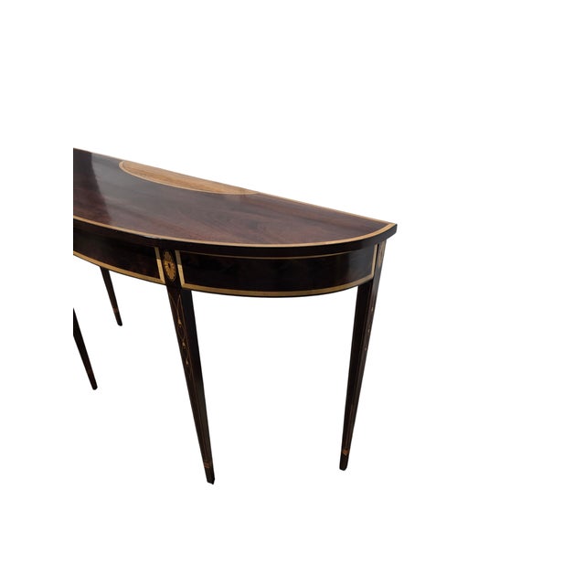 Brown 1980s Stickley Federal Style Demilune Mahogany Inlaid Yew Wood Hall Console Table For Sale - Image 8 of 18