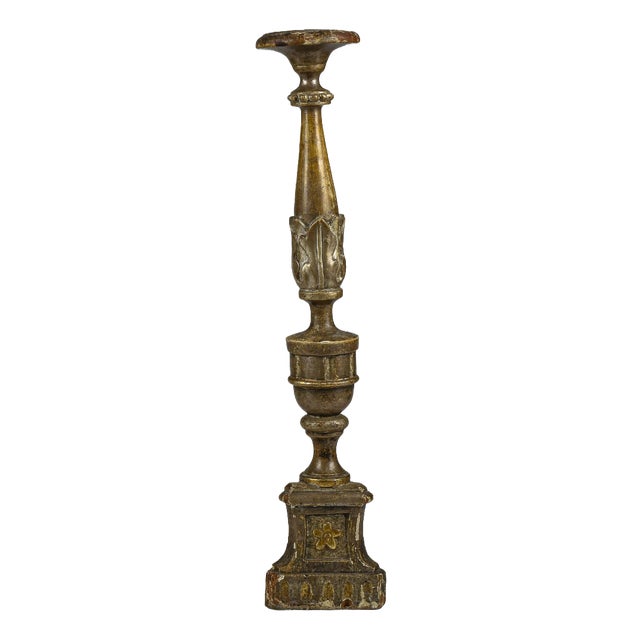 Wood Italian Gold and Silver Lacquered Wooden Candlestick, Late 1700s For Sale - Image 7 of 9